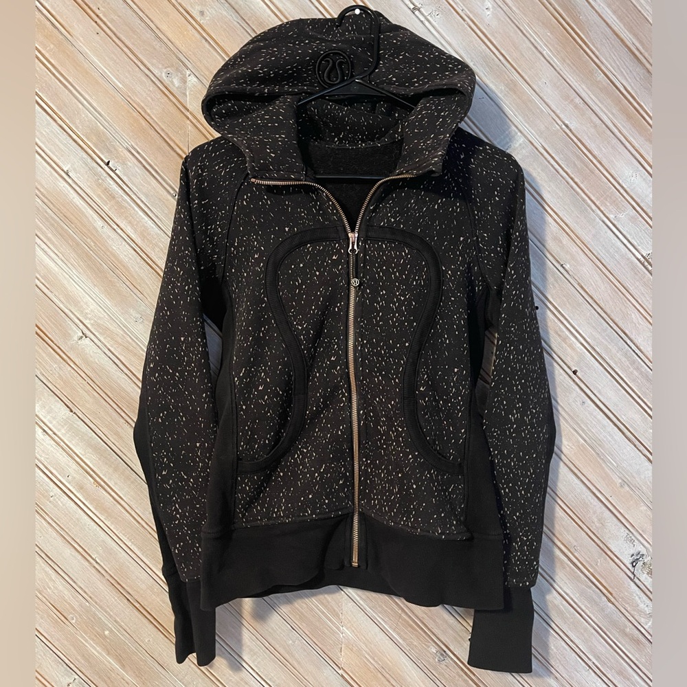 lululemon athletica Rare Scubba Hoodie Black Speckled Zipper Thick Embroidered
